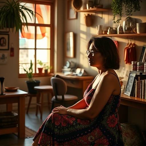 Foto da fundadora Ana Carolina Pereira em seu ateliê original em Copacabana.